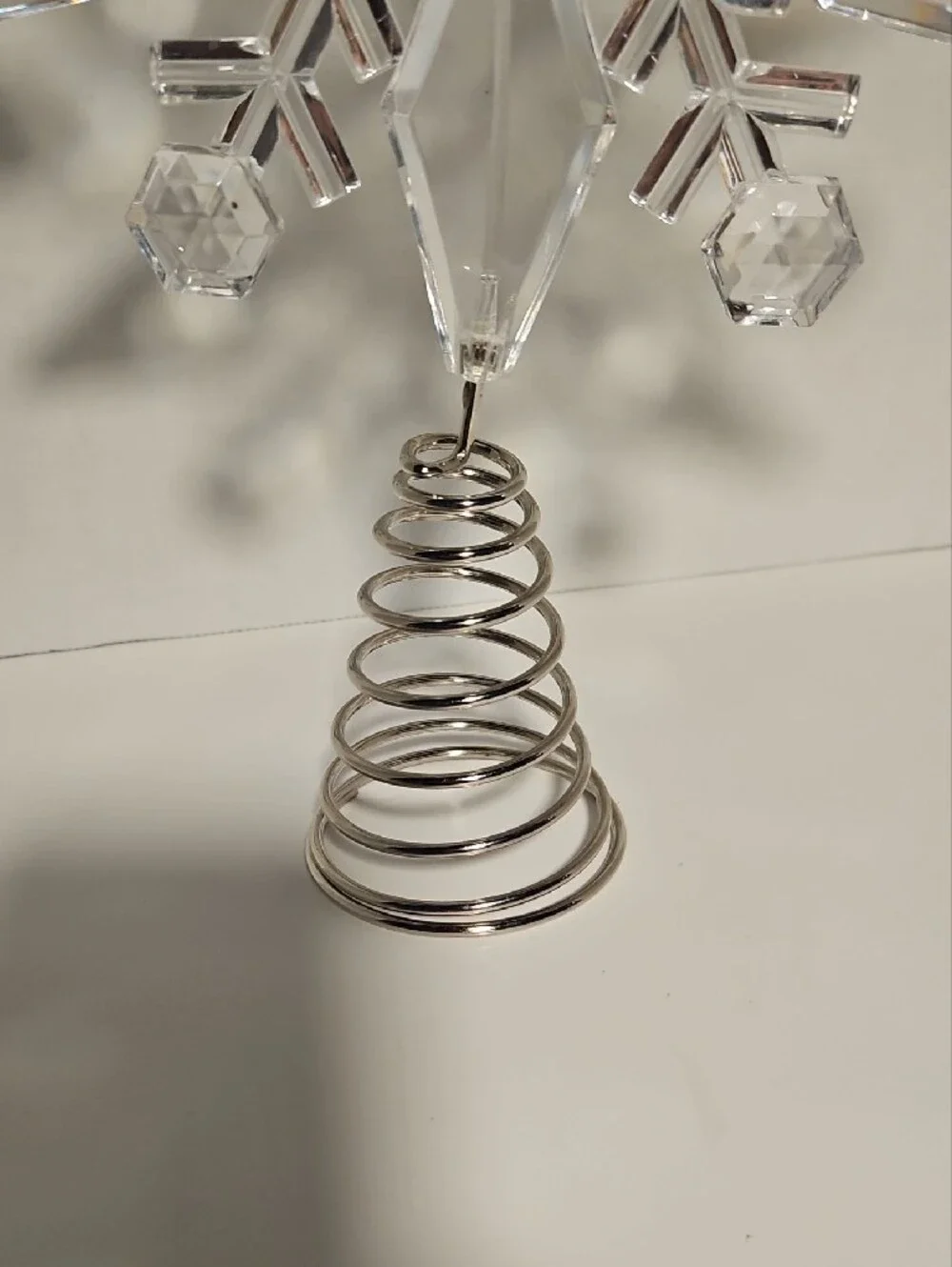 Clear Snowflake Tree Topper with Silver Coil Base - Holiday Decor